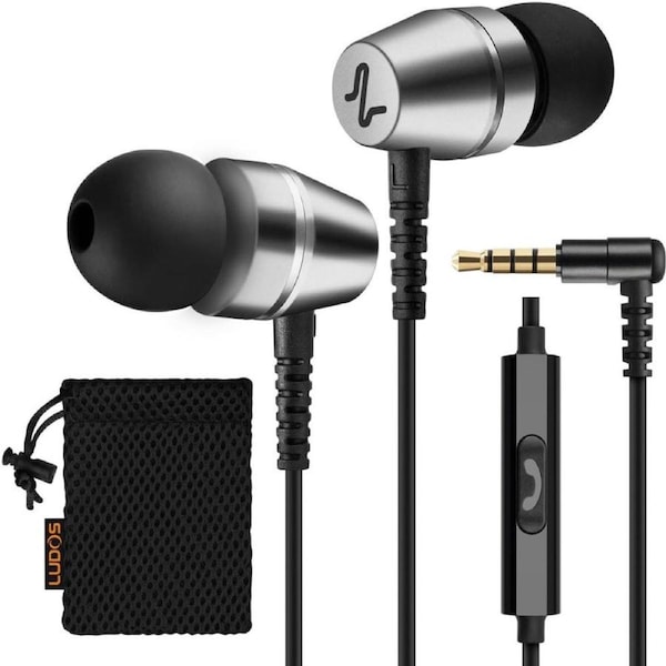LUDOS OMNITONE Wired Earbuds in-Ear Headphones, Earphones with Microphone, 5 Years Warranty, Noise Isolation Corded for 3.5mm Jack Ear Buds for iPhone, iPad, Samsung, Computer, Laptop, Gaming, Sports