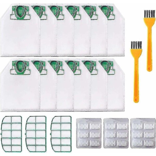 12 Bags For Vorwerk Kobold Vk200 Fp200 Vacuum Cleaner With 3 X Motor Filters, 18 X Scented Chips, 2 X Brushes, Replacement Bags For Kobold Vk200 Fp200