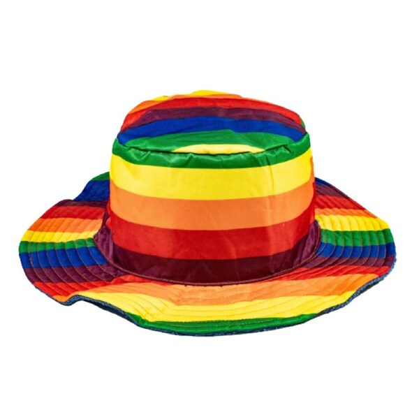 Rainbow Terry Towelling Bucket Hat Gay Lesbian Mardi Gras Party Cap LGBT - Reversible Small (54cm)
