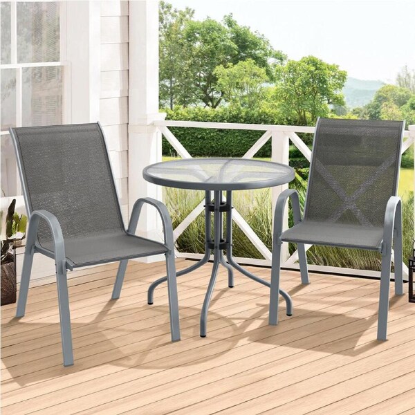 ALFORDSON 3PCS Outdoor Furniture Patio Table and Chairs Set Garden Round Grey