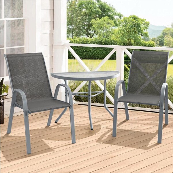 ALFORDSON 3PCS Outdoor Furniture Patio Table and Chairs Garden Bistro Set Grey
