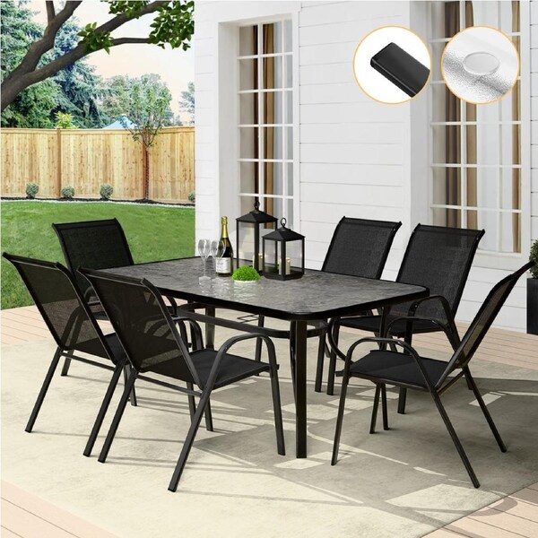 ALFORDSON 7PCS Outdoor Dining Set Patio Table and Chairs Garden Furniture Black
