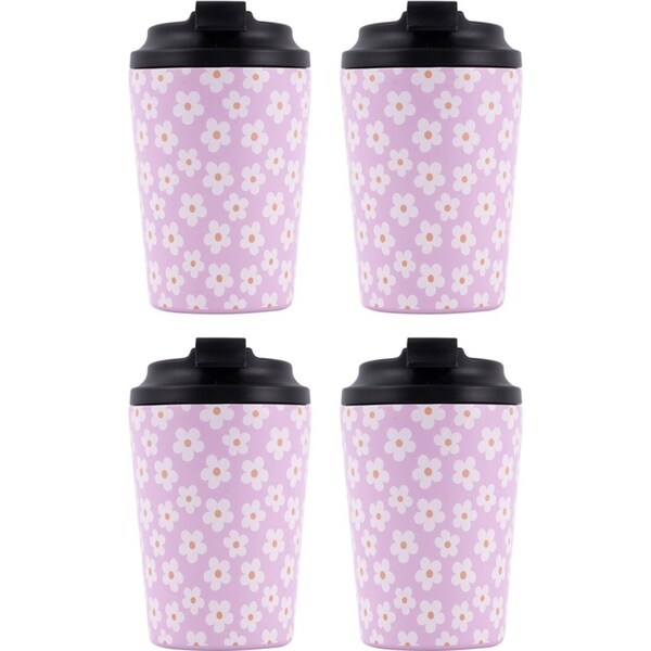 4x Splosh Sip By Splosh Daisy Stainless Steel Insulated Travel Coffee Cup 380ml