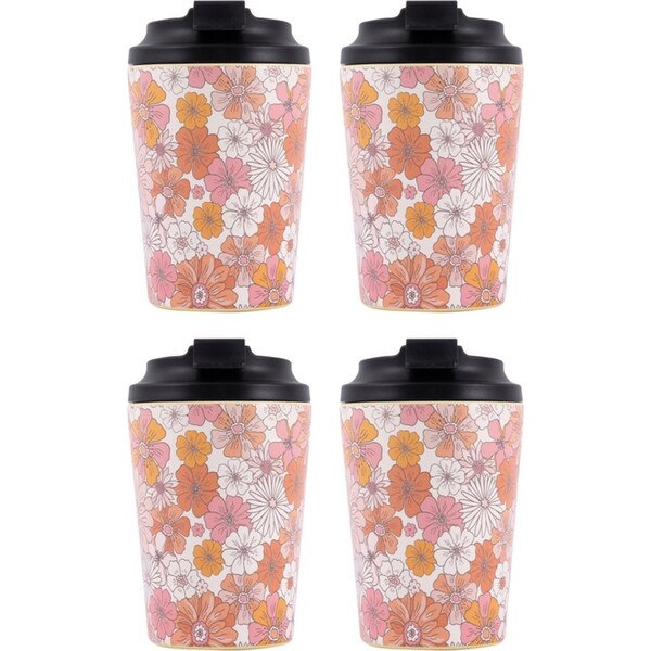 4x Splosh Sip By Splosh Floral Stainless Steel Insulated Travel Coffee Cup 380ml