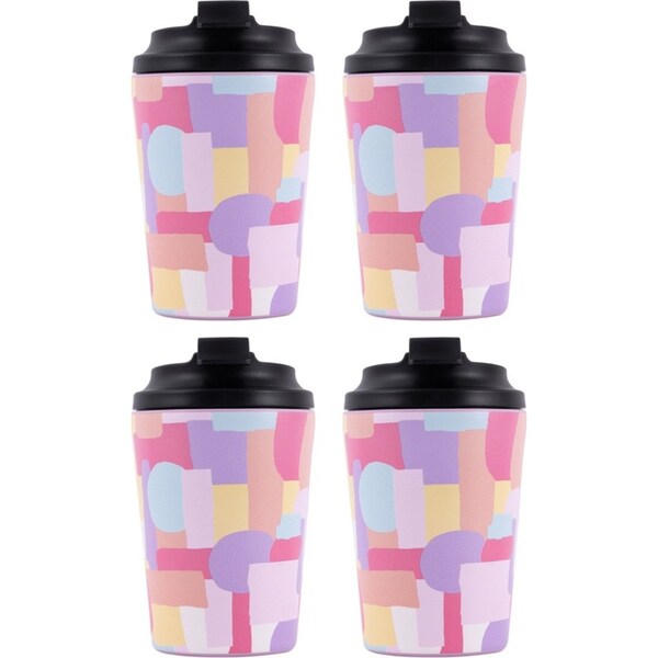 4x Splosh Sip By Splosh Abstract Stainless Steel Insulated Coffee Cup 380ml