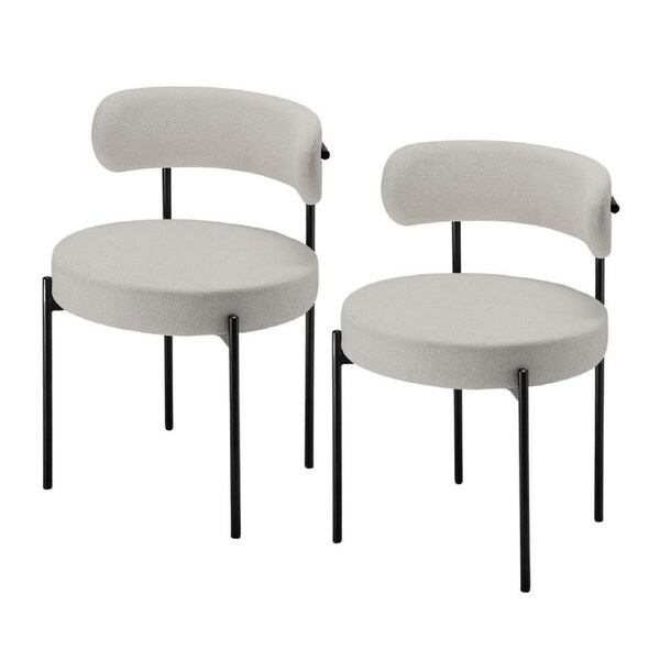 2x Boucle Dining Chairs Round Sherpa Upholstered Fabric Lounge Accent Seats for Cafe Kitchen Living Room with Backrest