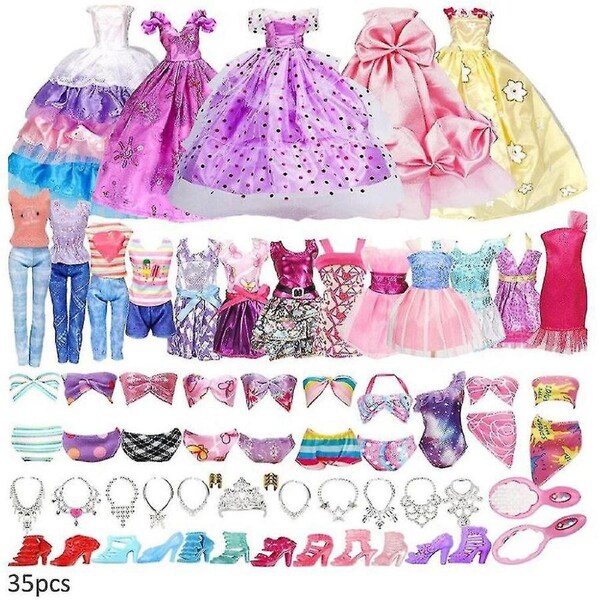 35Pcs Barbie Doll Clothes And Accessories Set Dress Shoes Swimwear Collection Clothes Props For Kids Girls Doll Toys Gifts