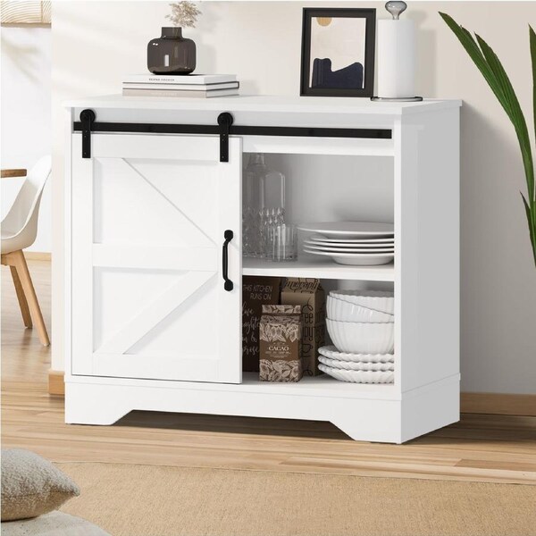 Oikiture Buffet Sideboard Storage Cabinet Kitchen Cupboard Hallway Kitchen Sliding Door White