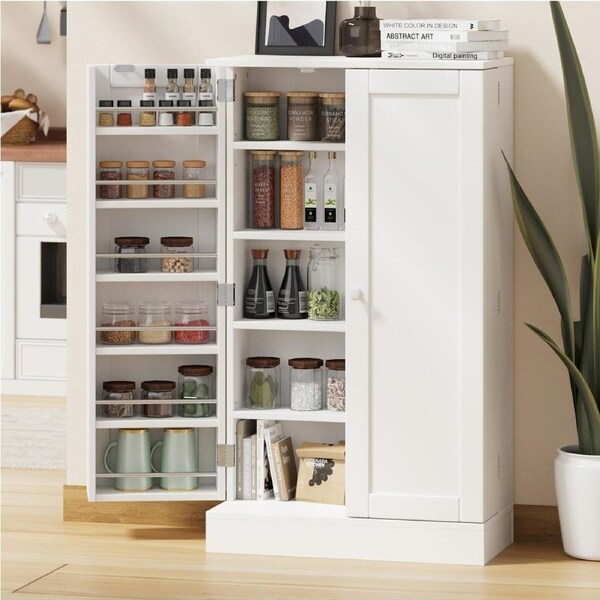 Oikiture Buffet Sideboard Storage Cabinet Kitchen Cupboard Hallway Kitchen Shelf White