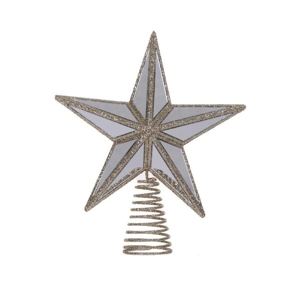 Holly & Ivy Mirrored 5 Point Tree Topper Star Champagne 17cm