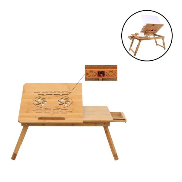 Nevenka Adjustable Portable Laptop Desk with Tilting Top Drawer And Fan-Brown S