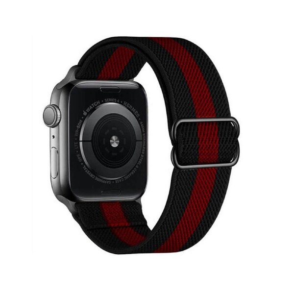 Nevenka Stretchy Solo Loop Strap 38/40/41mm 42/44/45mm Adjustable Elastics Weave Strap for iWatch Series7/6/5/4/3/2/1 SE-Black Red 38/40/41mm