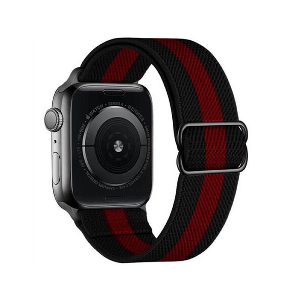 Nevenka Stretchy Solo Loop Strap 38/40/41mm 42/44/45mm Adjustable Elastics Weave Strap for iWatch Series7/6/5/4/3/2/1 SE-Black Red 42/44/45mm