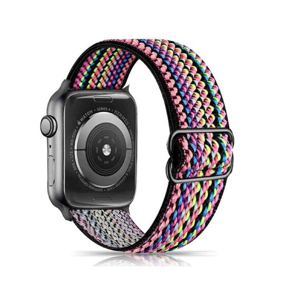 Nevenka Stretchy Solo Loop Strap 38/40/41mm 42/44/45mm Adjustable Elastics Weave Strap for iWatch Series7/6/5/4/3/2/1 SE-Color Bar 38/40/41mm