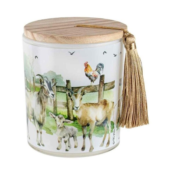 On The Farm Goat 300g Vanilla Scented Candle w/ Wood Lid & Tassel Home Decor