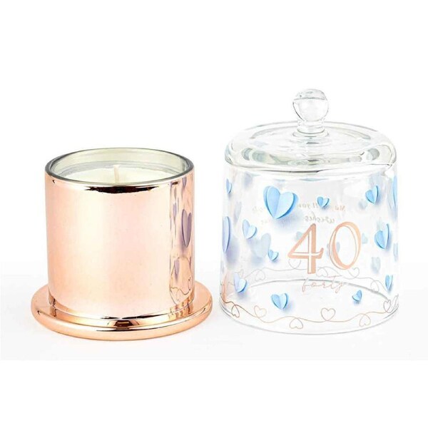 40th Paper Hearts Candle w/ Glass Cloche Vanilla Scent 45hr Burntime Decor