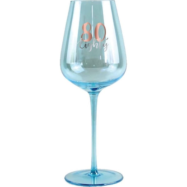 80th Coloured Decorated Handmade Wine Glass/Drinkware Rose Gold Decal 430ml