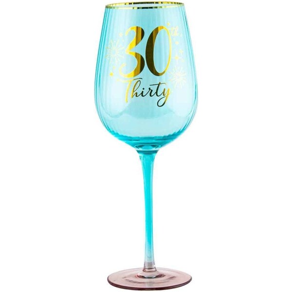 30th Birthday 400ml Fluted Red Wine/Cocktail Glass Stemmed Drinkware Blue