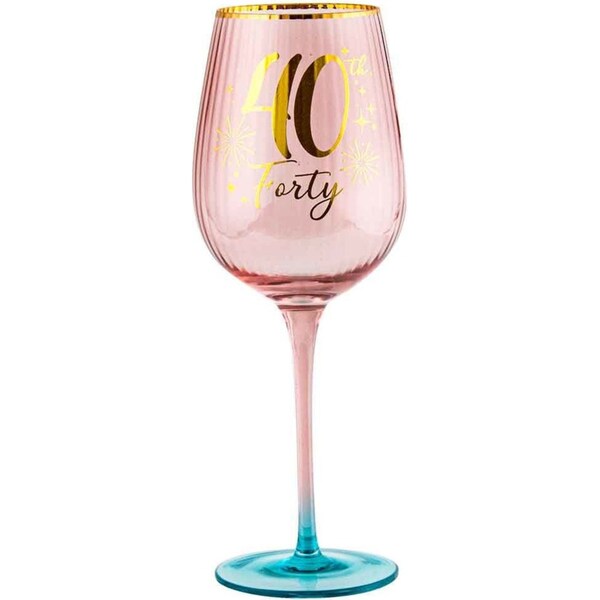 40th Birthday 400ml Fluted Red Wine/Cocktail Glass Stemmed Drinkware Pink