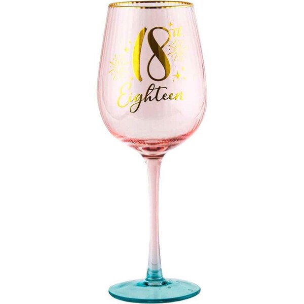 18th Birthday 400ml Fluted Red Wine/Cocktail Glass Stemmed Drinkware Pink