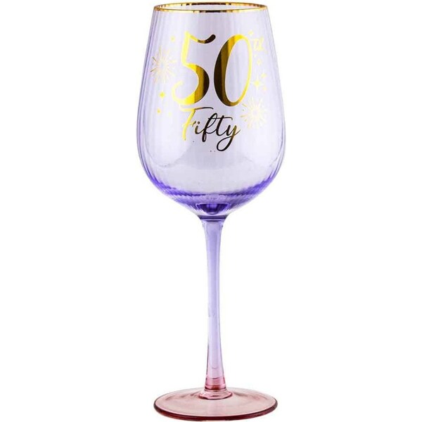 50th Birthday 400ml Fluted Red Wine/Cocktail Glass Stemmed Drinkware Purple