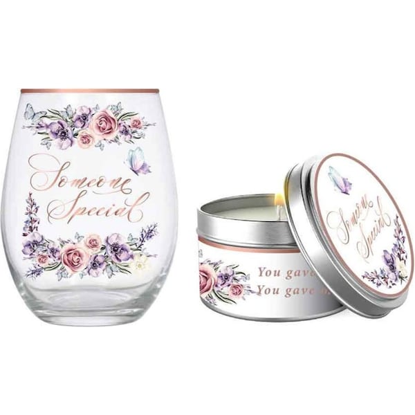 2pc Someone Special 520ml Stemless Glass Tumbler & Candle Vanilla Scent Set