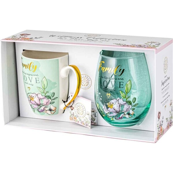 2pc Family 400ml/600ml Coffee/Tea Mug & Stemless Wine Glass Set Drinkware