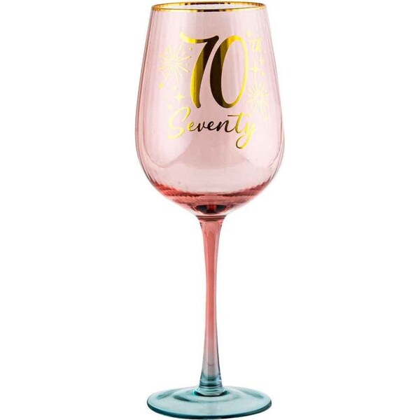 70th Birthday 400ml Fluted Red Wine/Cocktail Glass Stemmed Drinkware Pink