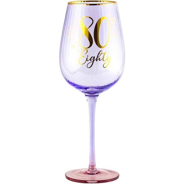 80th Birthday 400ml Fluted Red Wine/Cocktail Glass Stemmed Drinkware Purple