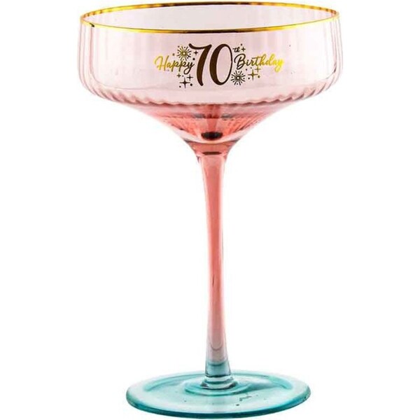 70th Birthday 310ml Fluted Coupe Wine/Cocktail Glass Stemmed Drinkware Pink