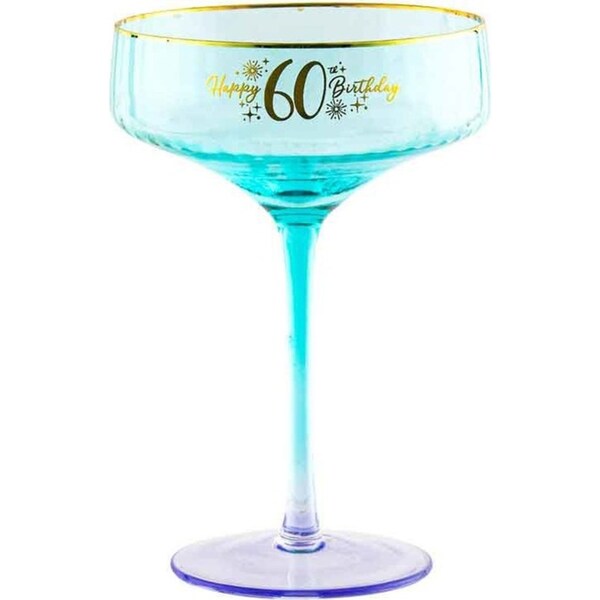 60th Birthday 300ml Fluted Coupe Wine/Cocktail Glass Stemmed Drinkware Blue