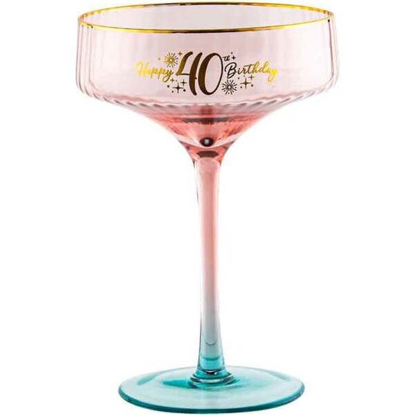 40th Birthday 300ml Fluted Coupe Wine/Cocktail Glass Stemmed Drinkware Pink
