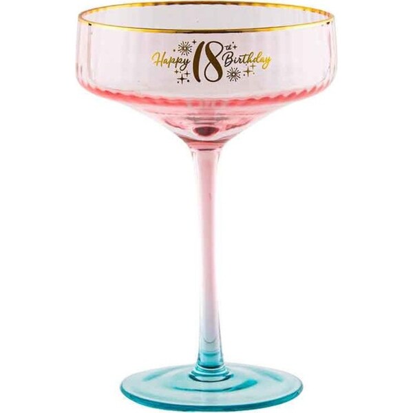 18th Birthday 300ml Fluted Coupe Wine/Cocktail Glass Stemmed Drinkware Pink