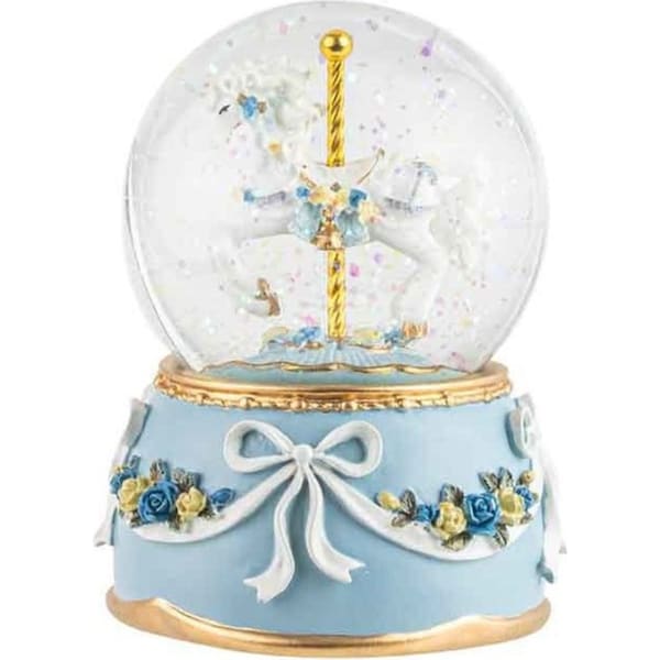 Sweet Glitter Horse Water Globe w/ Music Tabletop Home/Room Decor 13cm Blue