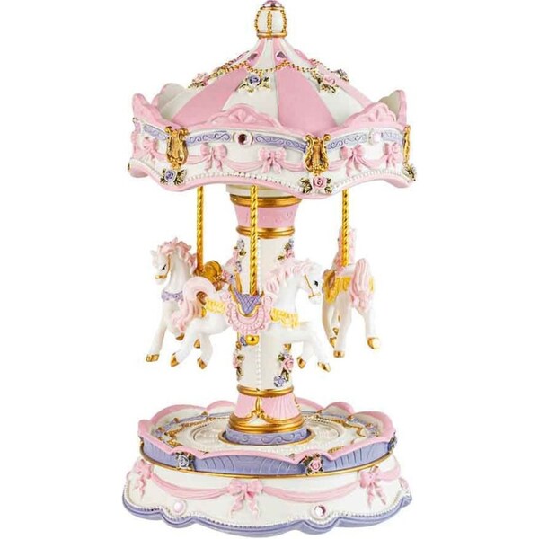 Musical Horse Carousel Music Box Tabletop Display Home/Room Decor 11x18cm White