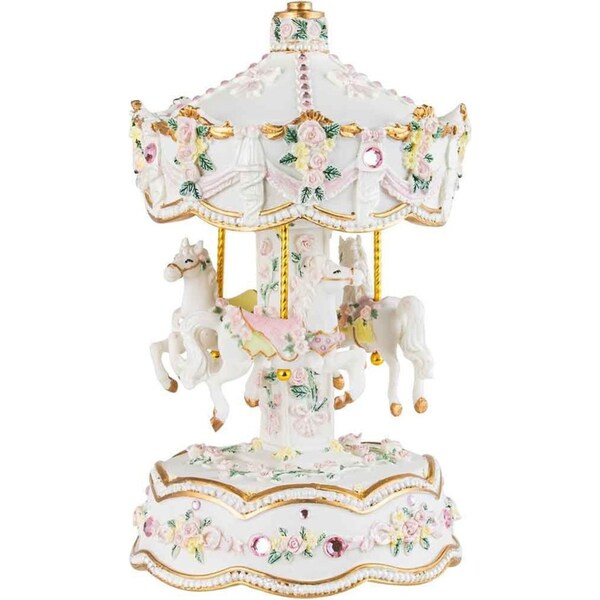 Harmony Musical Horse Carousel Music Box Tabletop Home/Room Decor 21cm White
