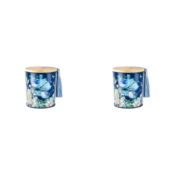 2x Australiana 300g Vanilla Scented Candle w/ Wood Lid & Tassel Decor Blue Wren