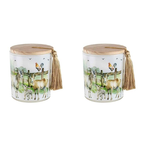 2x On The Farm Goat 300g Vanilla Scented Candle w/ Wood Lid & Tassel Home Decor