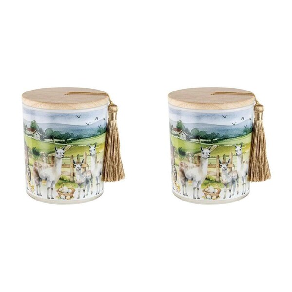 2x On The Farm Llama 300g Vanilla Scented Candle w/Wood Lid & Tassel Home Decor