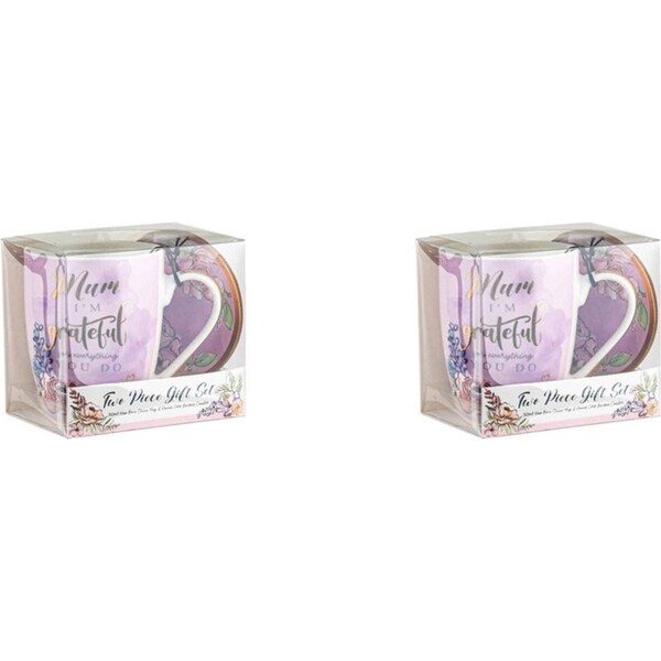 2x Mum Ceramic 350ml Tea/Coffee Mug Milk Cup w/ Coaster Drinkware Set Purple