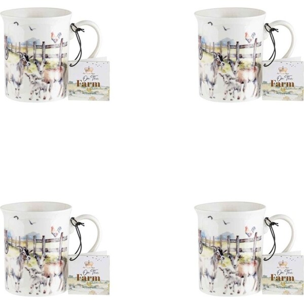 4x On The Farm Goat New Bone China 360ml Tea/Coffee Mug Milk Cup Drinkware
