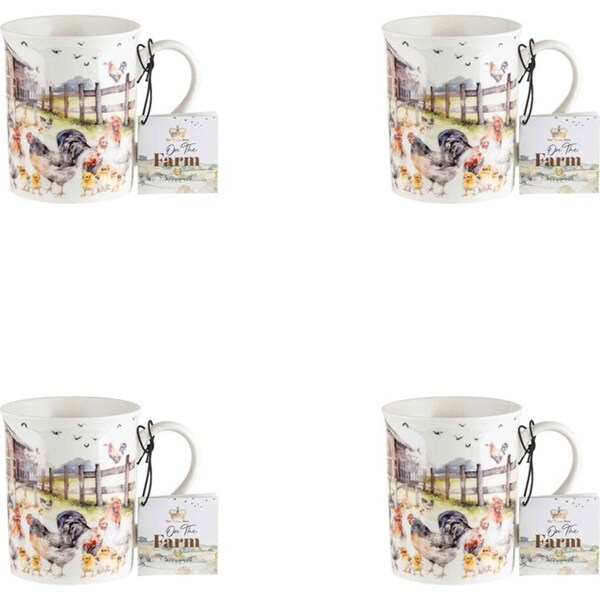 4x On The Farm Chicken New Bone China 360ml Tea/Coffee Mug Milk Cup Drinkware