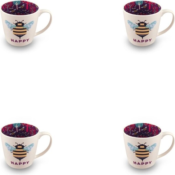 4x Bee Happy Inside Out Ceramic 14oz Tea/Coffee Mug Milk/Water Cup Drinkware
