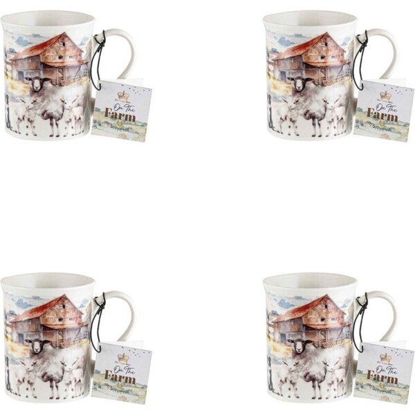 4x On The Farm Sheep New Bone China 360ml Tea/Coffee Mug Milk Cup Drinkware