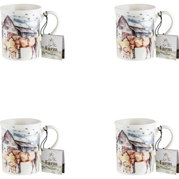 4x On The Farm Horse New Bone China 360ml Tea/Coffee Mug Milk Cup Drinkware