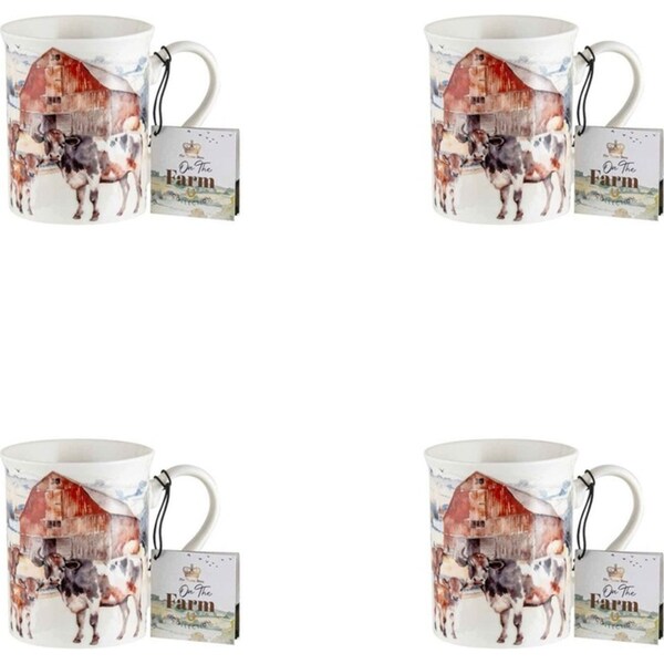 4x On The Farm Cow New Bone China 360ml Tea/Coffee Mug Milk Cup Drinkware