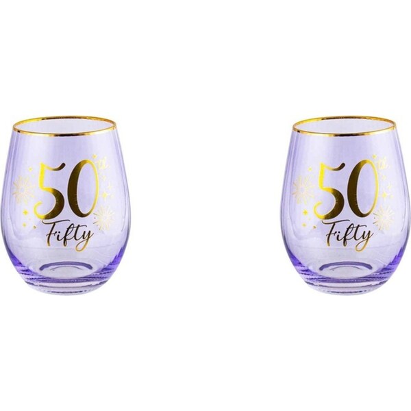2x 50th Fluted Stemless Handmade Drinking Glassware/Home Decoration 600ml/13cm