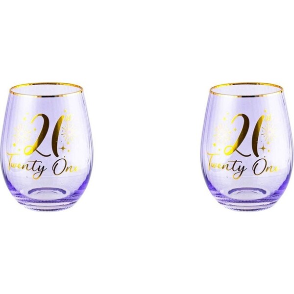 2x 21st Fluted Stemless Handmade Drinking Glassware/Home Decoration 600ml/13cm
