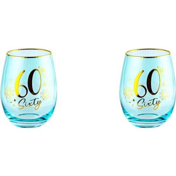 2x 60th Fluted Stemless Handmade Drinking Glassware/Home Decoration 600ml/13cm