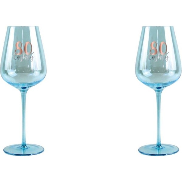 2x 80th Coloured Decorated Handmade Wine Glass/Drinkware Rose Gold Decal 430ml